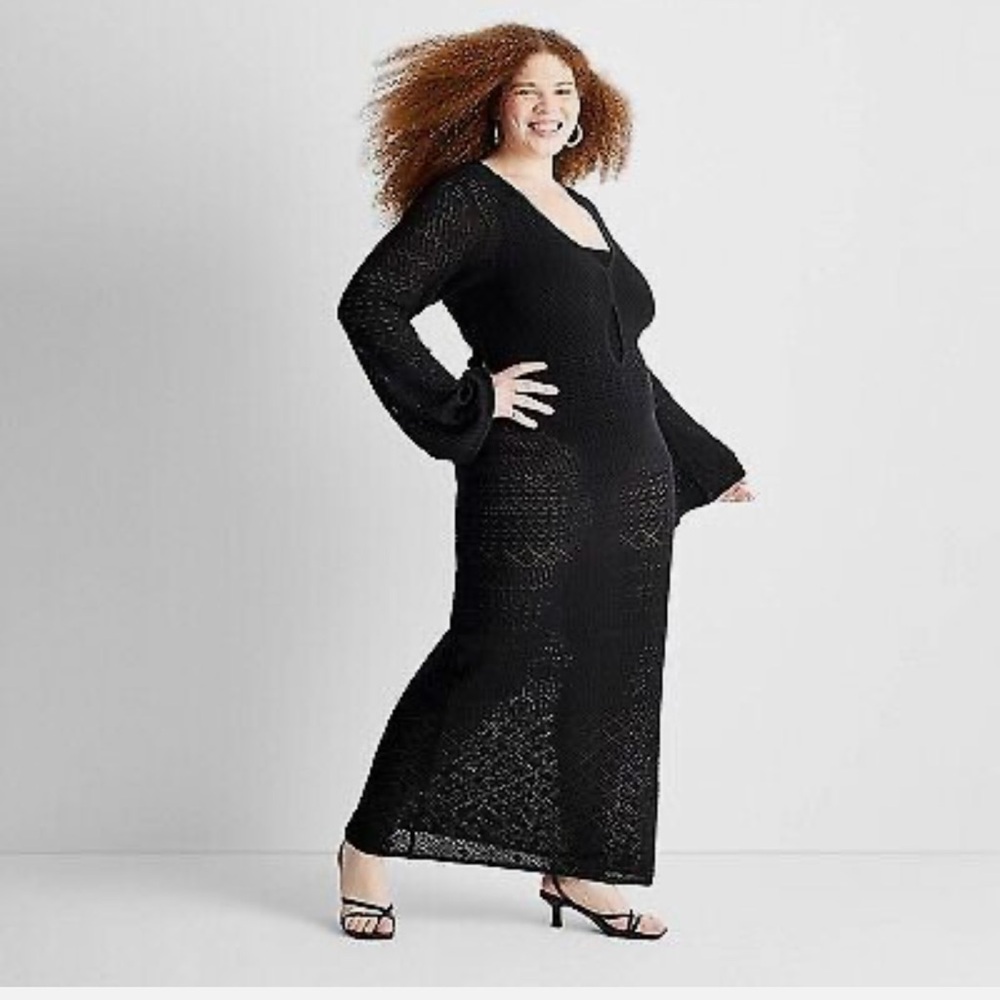 NWT Women's Long Sleeve Open-Work Stitch Midi Dress Future Collective - Picture 5 of 10